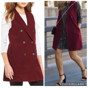 J.McLaughlin Womens XL‎ Burgundy Double Breasted Longline Vest Sleeveless Jacket